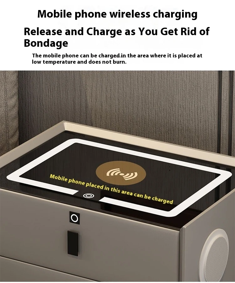 Smart Wooden Safe Luxury Modern With Three Drawer Leather Multifunctional Smart Bedside Table With Speakers