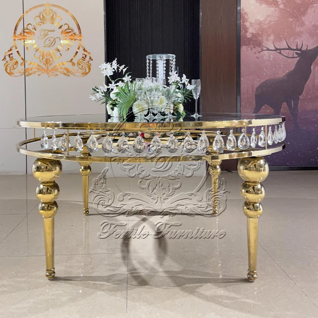 Crystal side round shape clear glass wedding center table