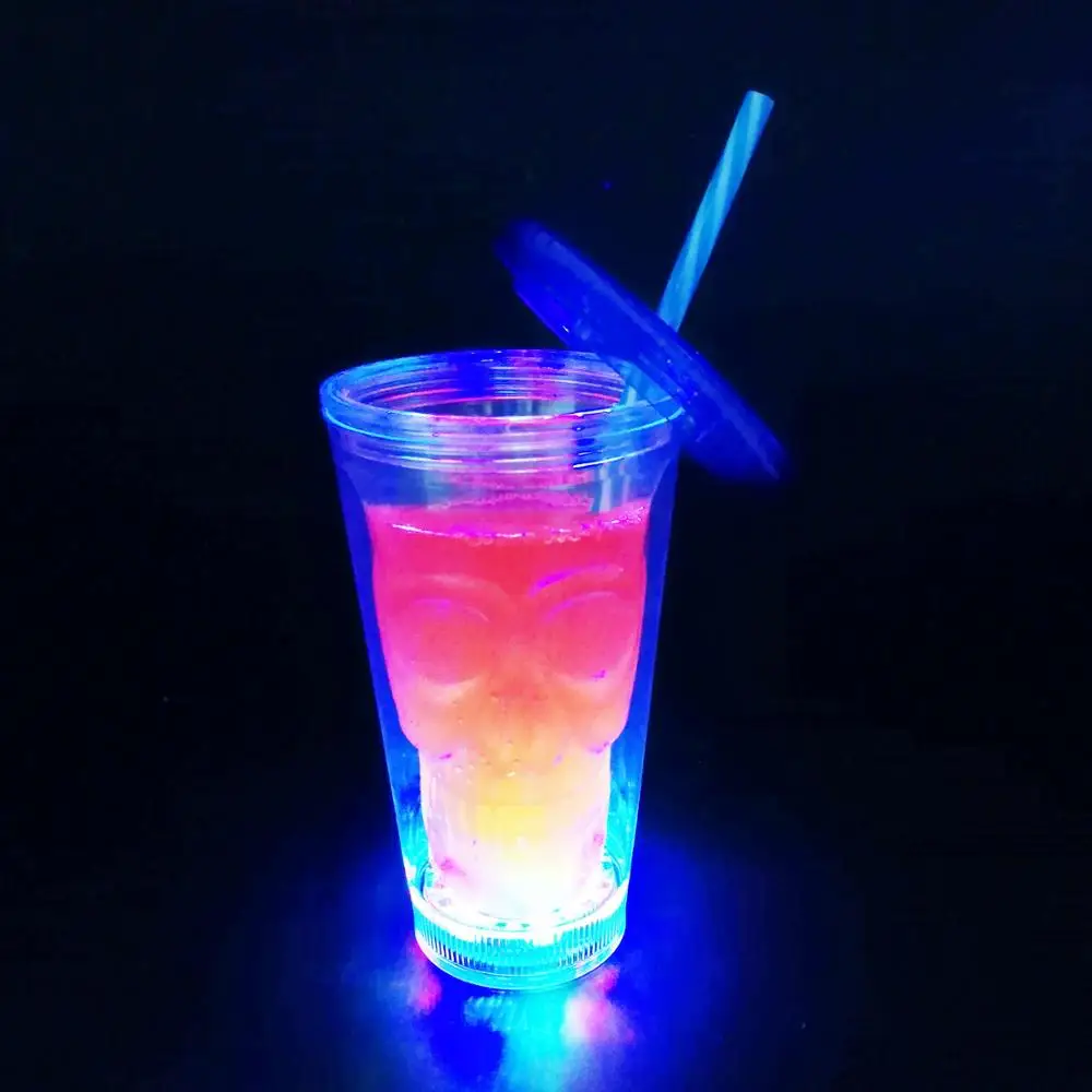 Food Grade Plastic skull- double wall plastic cup with straw and lid