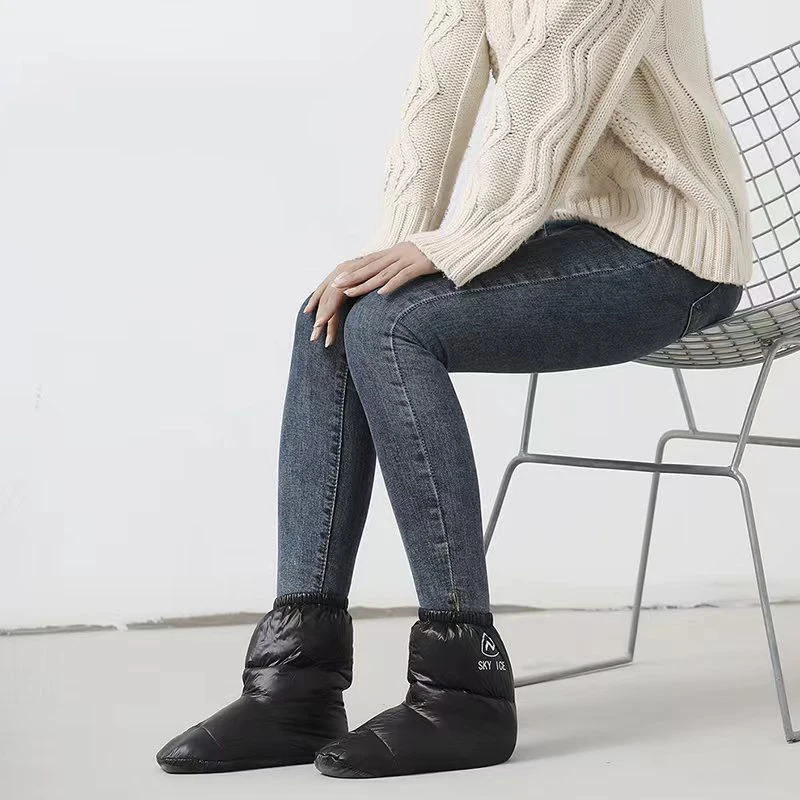 Ultralight unisex outdoor warm socks slippers waterproof outdoor winter foot cover down filled camping sleeping shoes boots