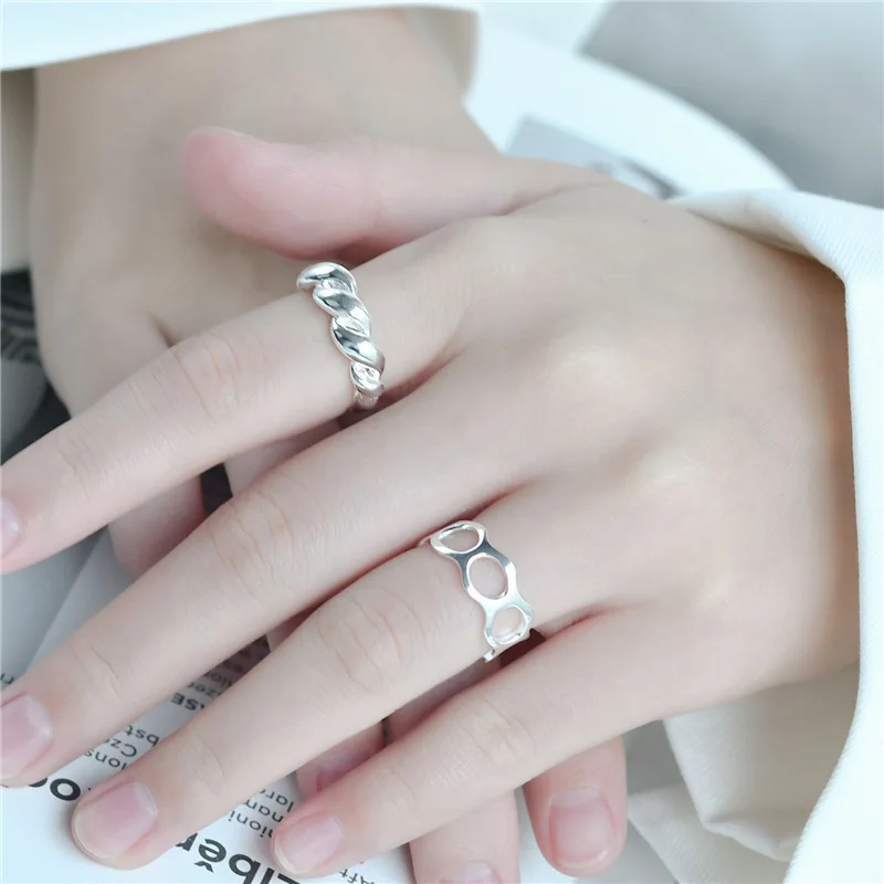 South Korea S925 Sterling Silver Croissum Open Ring Female Fashion Personality Ins Niche Design Fine Index Finger Ring Wholesale