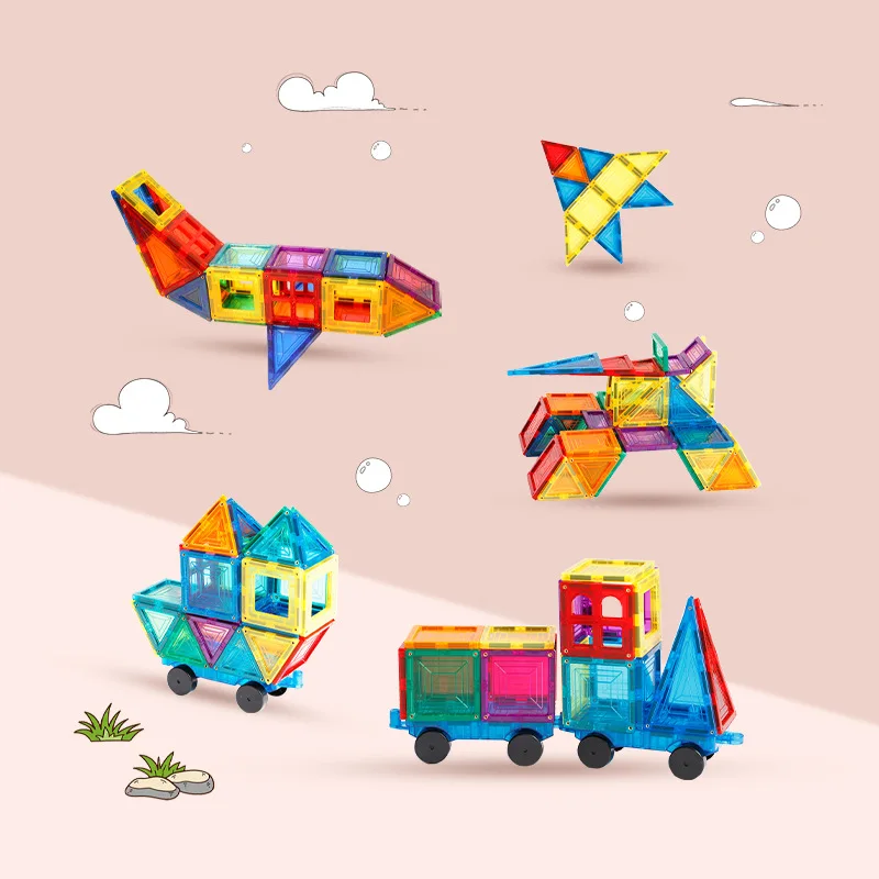 Kids Magnet Toys Magnet Building Tiles 3D Clear Color DIY STEM Magnetic Building Blocks Set Educational Toys for Kids