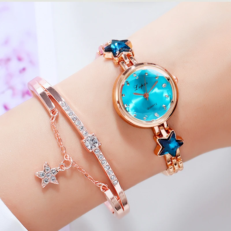 TOP Brand Luxury Bracelet Watches Set For Women Fashion Rhinestone Star Bracelet Watch Ladies Dress Watches New Zegarek Damski