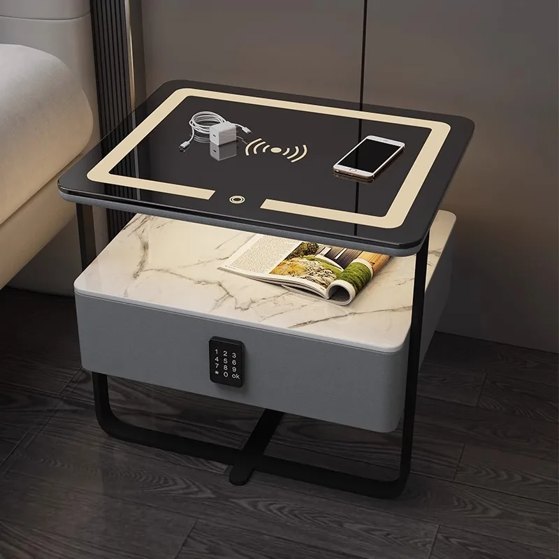 Smart Bedside Table Small Wrought Iron Modern Light Luxury Slate Wireless Charging Bedroom Bedside Table