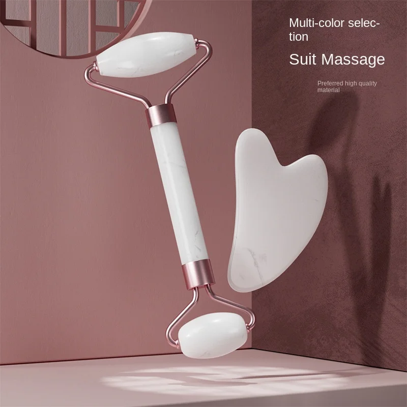 Dual-Head Massage Stick Powder Crystal Roller Massager Suit with Non-Jade Face Roller Facial Beauty Shaving Tool