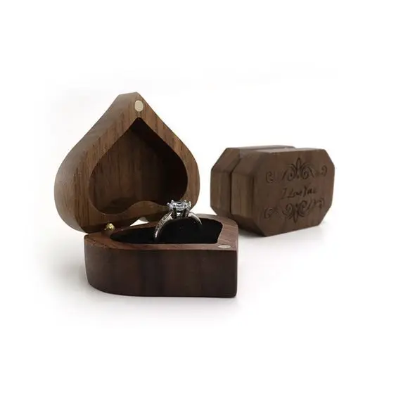 Luxury Walnut Beech Heart-Shaped Combination Box Ring Bracelet Error Necklace Wood Jewelry Storage Box