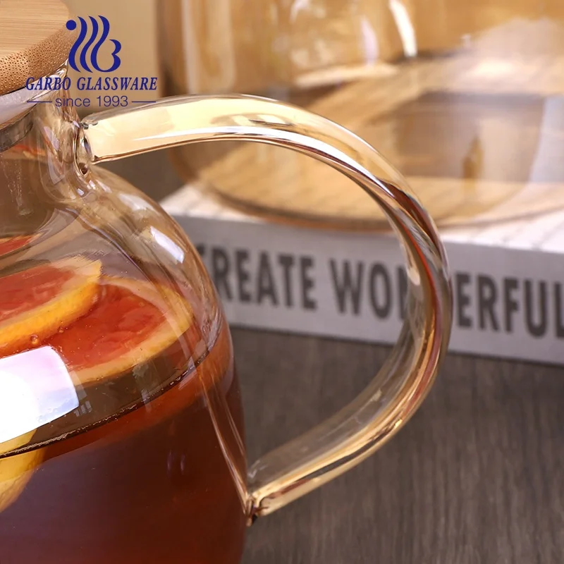 1L-2L Ion Electroplated Bamboo Lid glass Teapot Set Juice Container Heat Resistant Borosilicate Glass Tea Pots Kettle