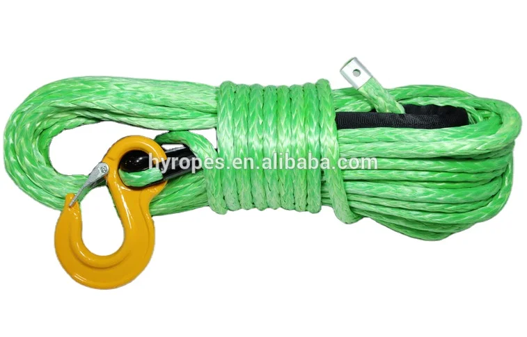hyropes 10,000LBs Synthetic Winch Line Cable Rope with Black Proteting Sleeve for ATV UTV (Green)