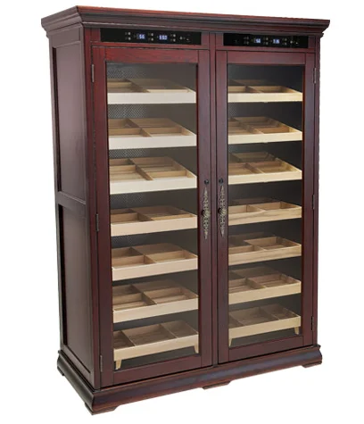 Double Door Led Light Cabinet Display Black Commercial Cigar 2 Door Humidor Cabinet