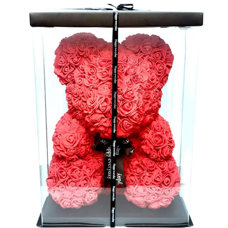 High Quality Artificial PE 25CM Colorful Red Rose Bear Teddy Bear Rose With Ribbon Valentine Day Gifts