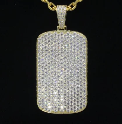 Hip Hop Jewelry 925 Sterling Silver Brass Micro Paved Cubic Zirconia CZ Diamond Mens Iced Out Dog Tag Necklace Pendant