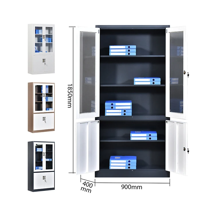 Customized Modern Durable and Spacious Big Metal Cabinets for Office Storage with glass door