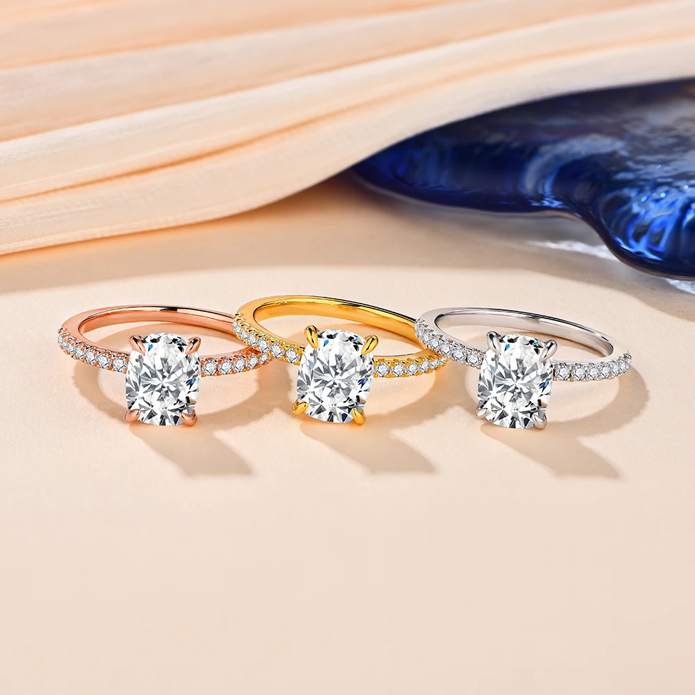 Fine Jewelry Ring 9*7mm Cushion Cut D Color VVS Moissanite Elegant Design Luxury Engagement Wedding Ring Gift For Women