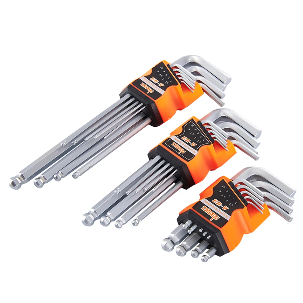 1.5mm 2mm 2.5mm 3mm 4mm 5mm 6mm 8mm 10mm 9Pcs Hexagonal Spanner Car Repair Tools Metric Allen Wrench Ball Head Hex Key Set