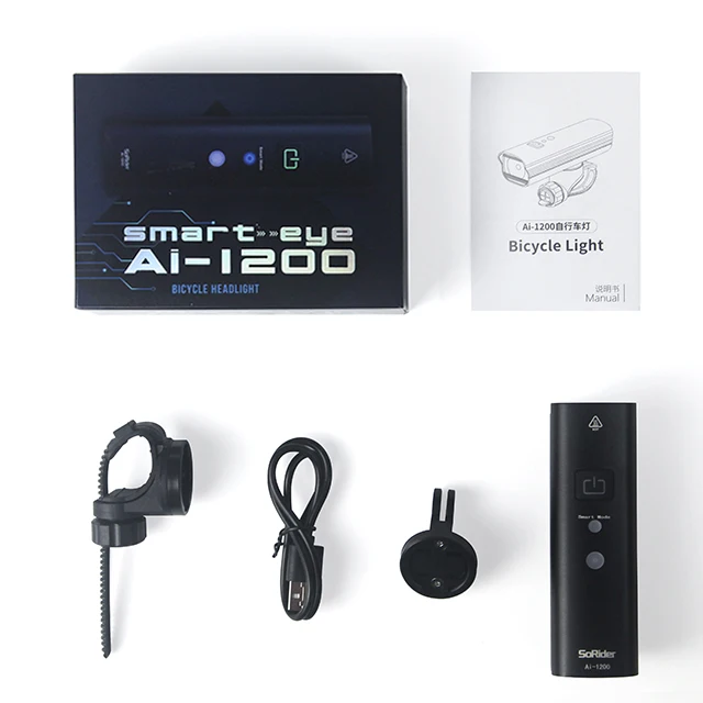 1200 Lumens Bike Light Smart Vibration Sensor Light Sensor Auto Tun On Off Modes Cycling Headlight LED Flashlight With Gopro