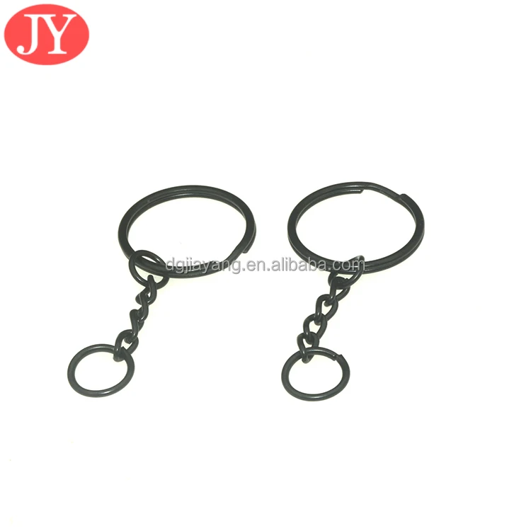 custom laser logo on flat metal  key ring 23mm iron spring ring split circle black key chain for handbag