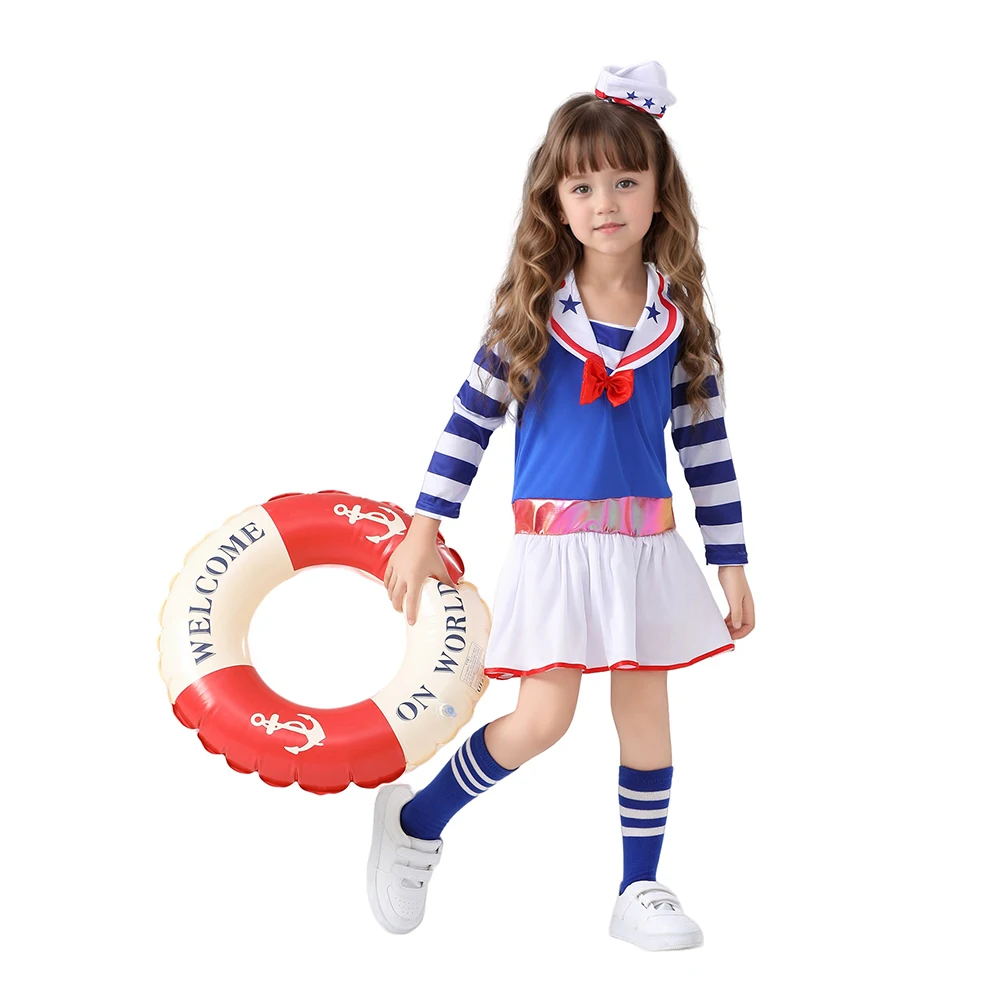 Girls Navy Sailor Uniform Cosplay Fancy Dress Kids Career Day Carnival Halloween Party Performance Costume
