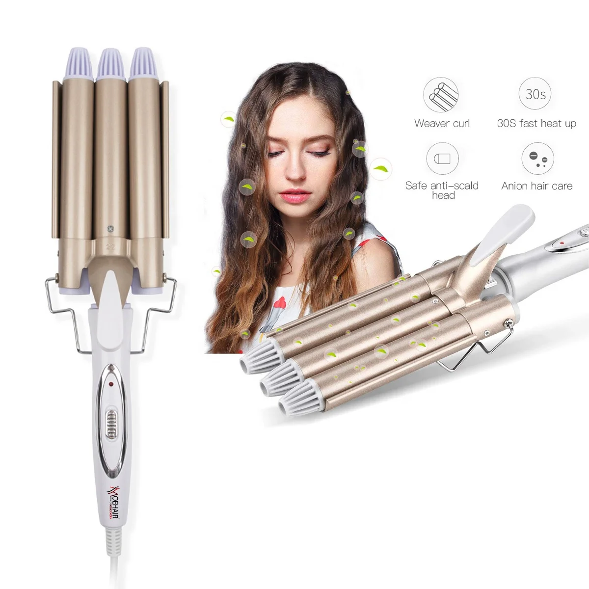 2021 Профессиональные портативные Волшебные щипцы для завивки волос с 3 бочонками, щипцы для завивки волос, Электрический стайлер для волос, инструменты для завивки волос с тремя волнами