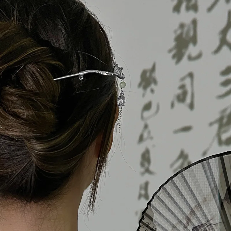 GEERDENG Chinese Metal Hair Sticks for Women Fairy Flower Jade Woman Hairpins Wedding Hair Clip Jewelry Accessories