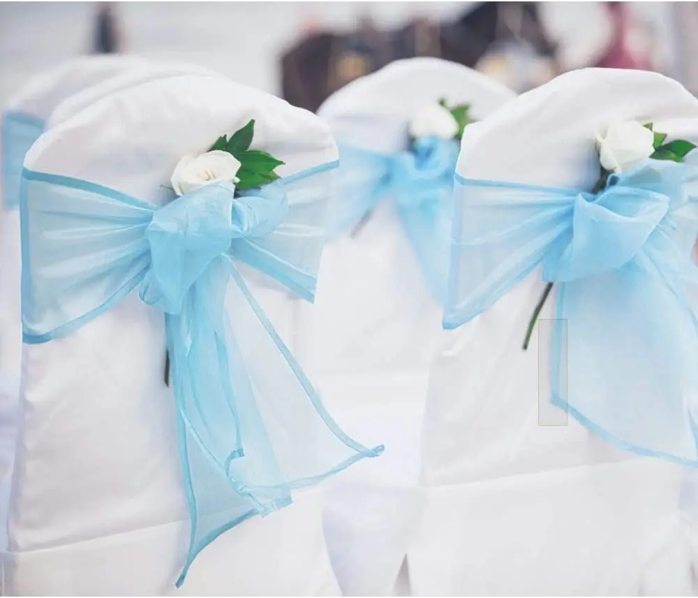 Organza Chair Sashes for Wedding Banquet Party Decoration Chair Bows Ties Chair Cover Bands Event Supplies - Turquoise