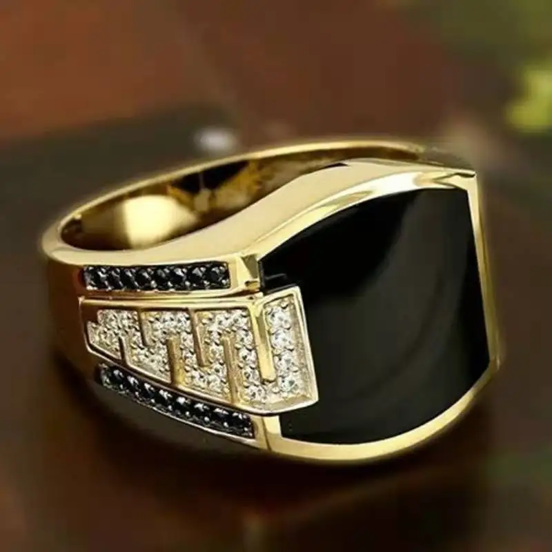Punk Men Rings Vintage Rectangular Geometry Rings Glisten Diamond Rings For Men