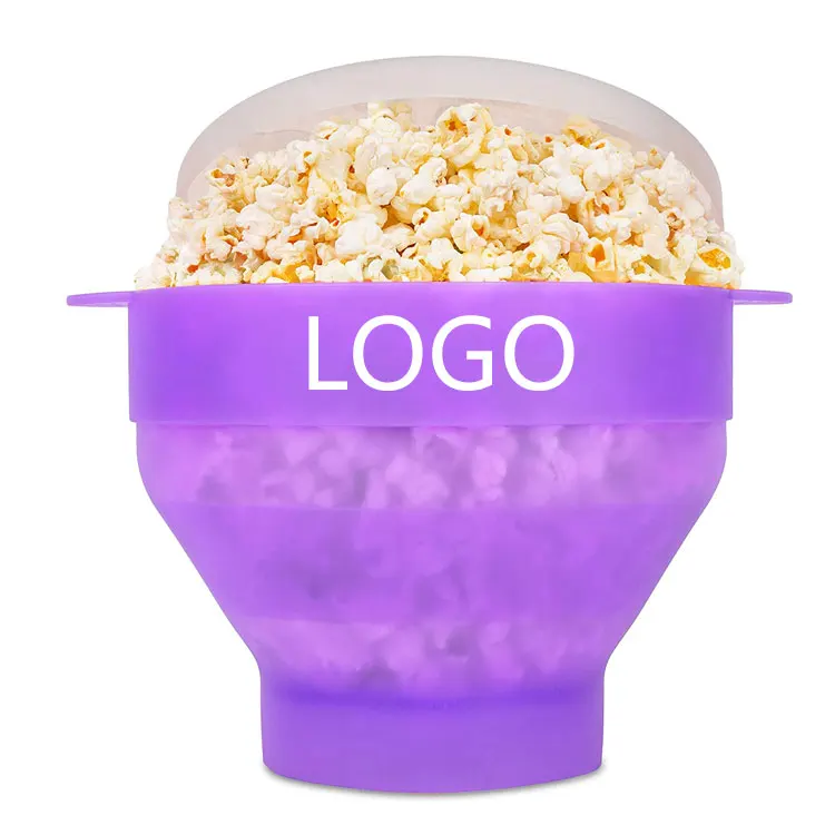 Лидер продаж Amazon, складная силиконовая миска для приготовления попкорна, с крышкой