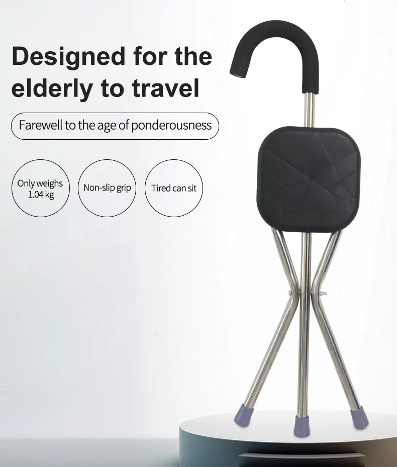 Portable walking cane with seat chair handy stick chairs crutch folding cane for the elderly walking