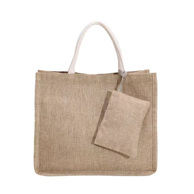 Reusable Eco-friendly Jute bag Custom Logo Beach Tote Laminated Grocery Promotional Hessian Shopping Handbags Jute Bag