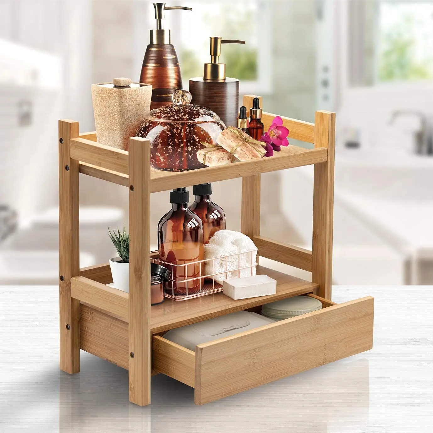 
Bamboo Makeup Organizer, Multi-Purpose Storage for Skincare, Desktop, Household Items 