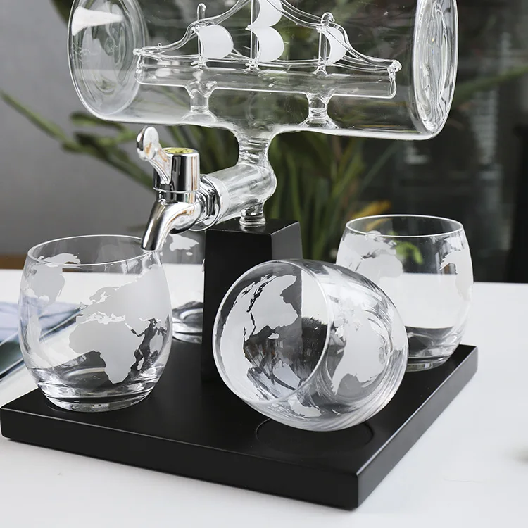 Antique Ship boat shaped glasses and decanters bottle Liquor wine whiskey decanter set