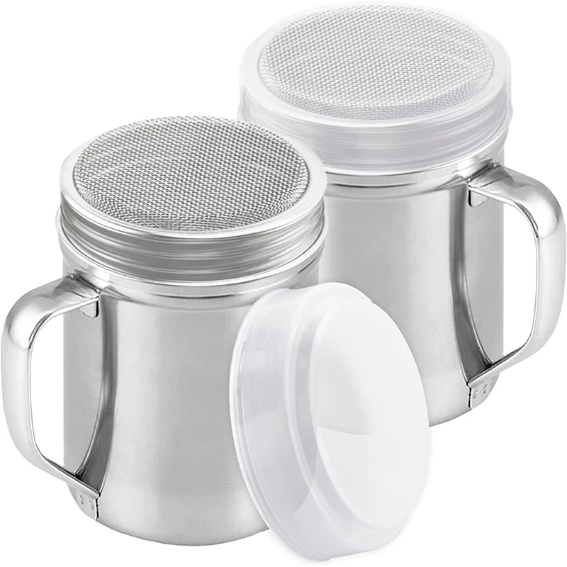 304 Stainless Steel Cinnamon Powder Shaker Duster Coffee Bar Fine Mesh Sifter Sprinkler Powder Sugar Shaker with Handle