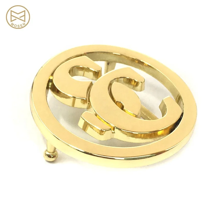 Factory Supply Gold Round Logo Hollowed Custom Brand Name Metal Belt Buckle