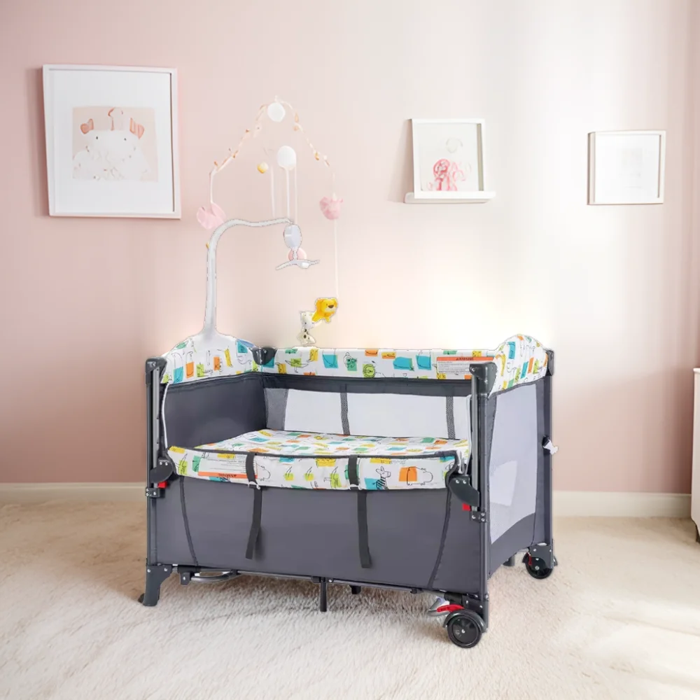 Multifunctional Metal Baby Bedside Sleeper crib  cot for toddlers with Rocking Tube for Bedroom and Hospital Use