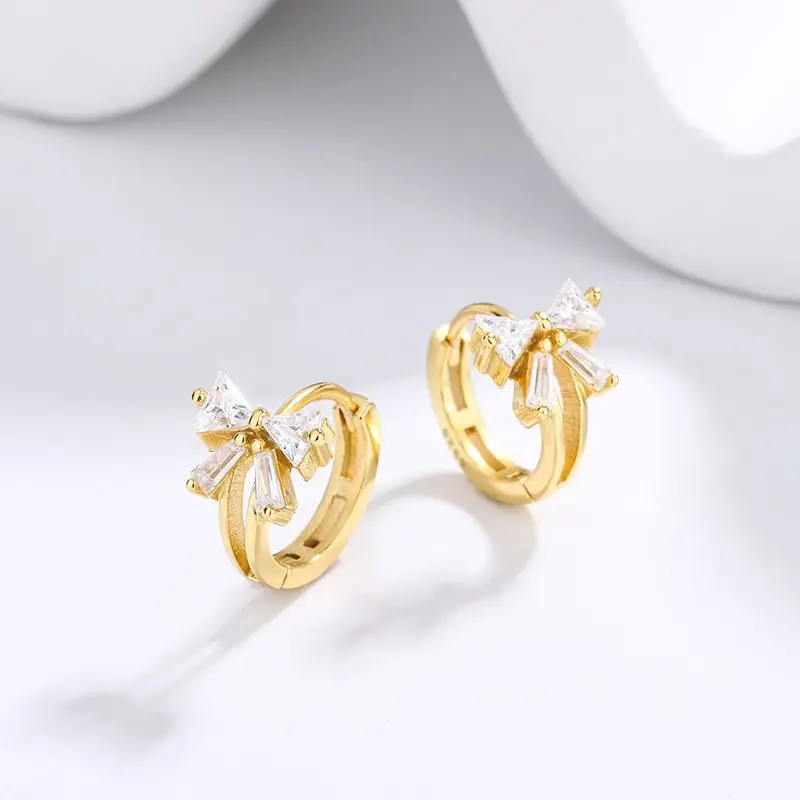 Fine Jewelry Bulk Wholesale 925 Sterling Silver Small Silver Gold Filled Earrings Bow Hoop Diamond Earrings