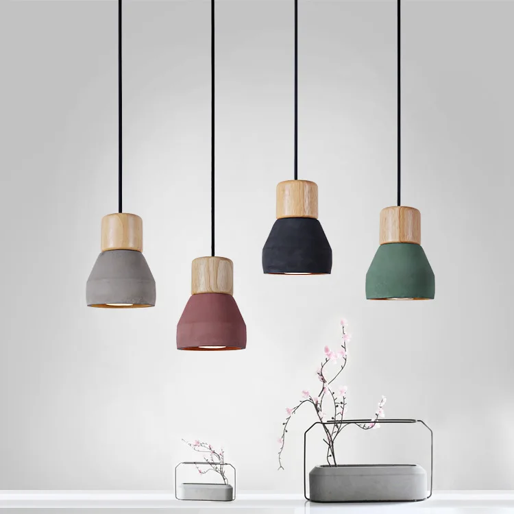 China Modern Design Hanging Cement Lights Decorative Ceiling Light Cement Pendant Lamps with Wooden Base