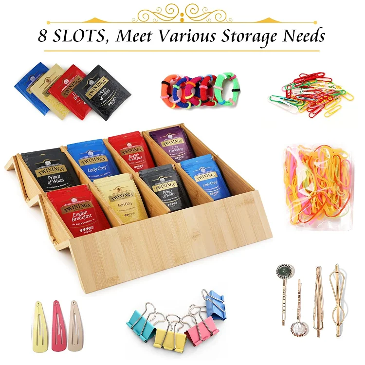 Farmhouse Style Adjustable Coffee Bag Holder 8 Compartments Tea Bag Organizer For Drawer