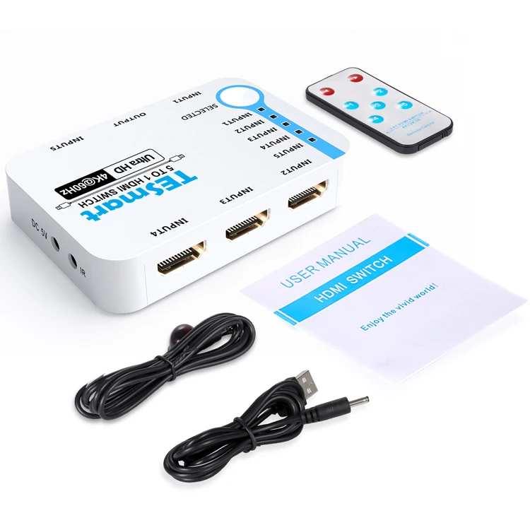 TESmart hot Switcher auto switch EDID emulators 5 HDMI input 1 output support HDCP 2.2 HDR 3D 4K Video Switch Splitter