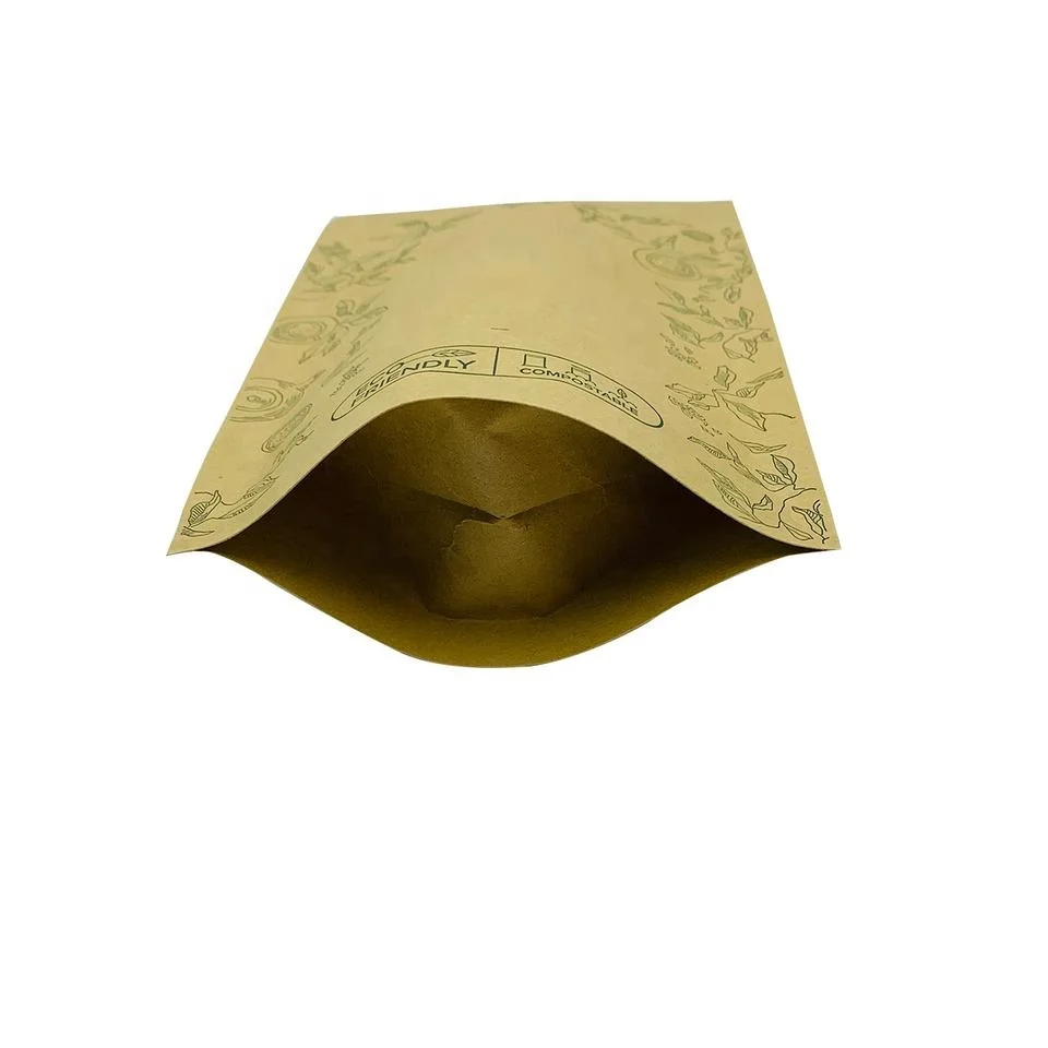 Custom logo recyclable plastic bags with zipper lock bio degradable kraft paper stand up pouch packaging bags for food