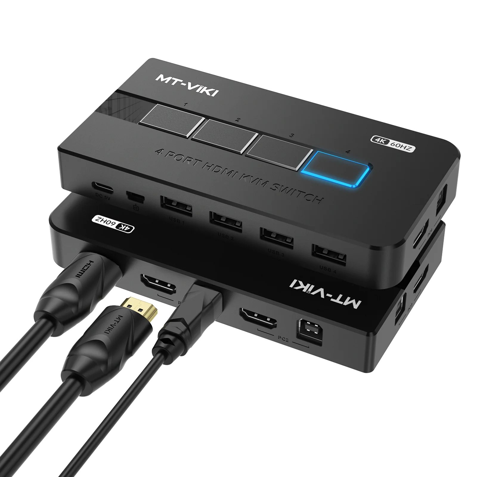 4K 60Hz HDMI KVM Switch 4 port + 4 Cables, MT-VIKI 4 Computer 1 Monitor 4 Port KVM Switch HDMI 4 in 1 out with Desktop Control