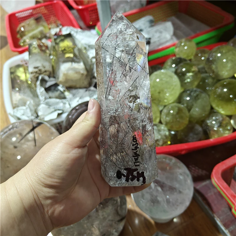 natural black rutilated quartz crystal healing wand crystal points