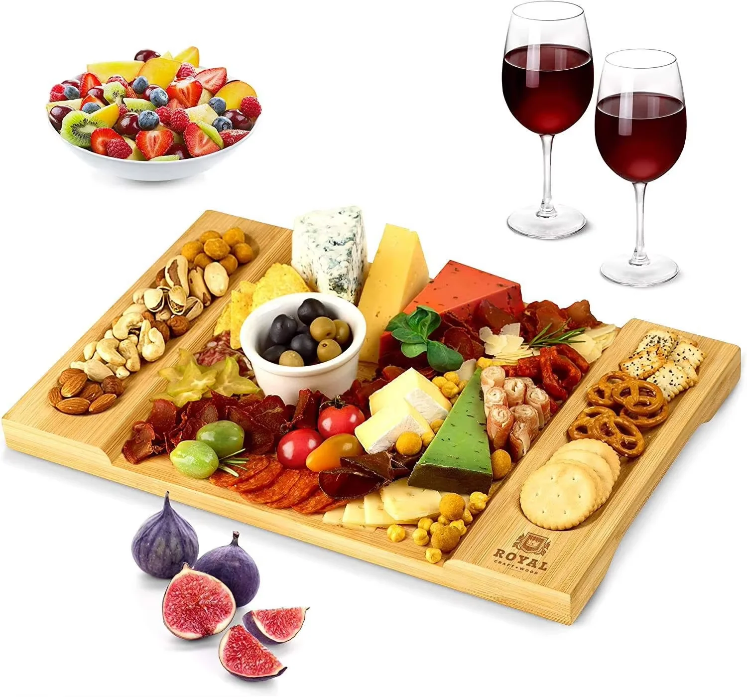 Bloques Para Cortar Rotatable Cheese Tray Draw-out Bamboo Cheese Cutting Board Server Plate Set with Stainless Steel Knife