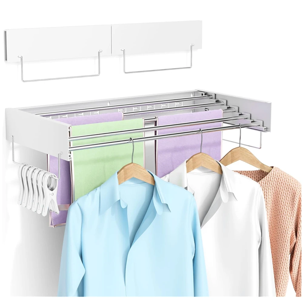 Space Saving Wall Mounted Folding Clothes Drying Racks Laundry Hanging Rack