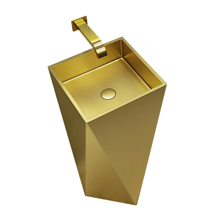 Stainless steel 304 square nano gold single bowl pedestal wash basin hand wash basin with pedestal