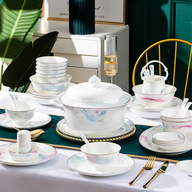 Web celebrity wholesale jingdezhen ceramic tableware ceramic bowl chopsticks dishes suit to add LOGO household  set of dishes