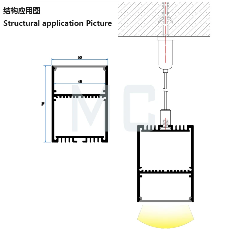 Factory price Office high quality Pendant light aluminium profile strip light extrusion aluminum profile with opal diffuser