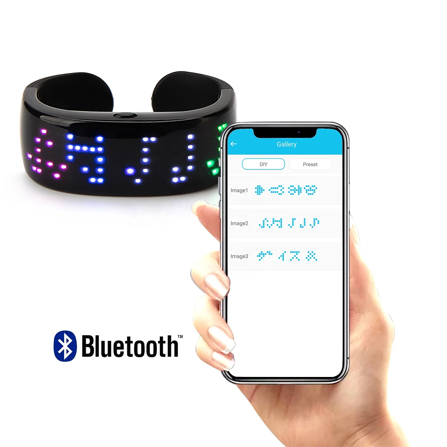 Latest RGB LED Blue tooth Bracelet Programmable APP Connected LED Light Up Bracelet USB Rechargeable Night Safety Wristband