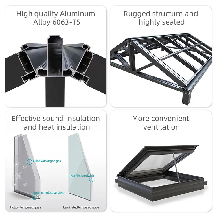 Aluminum Veranda Sunroom Free Standing Insulated Outdoor Garden Glass House Triangle Roof Sunroom