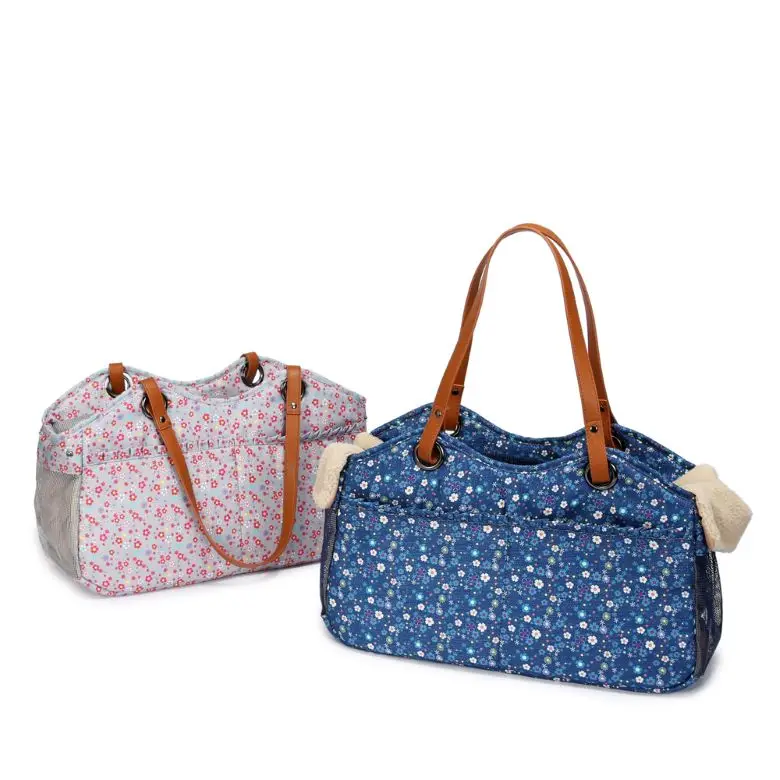 Foldable dog carrier purse pet travel tote bag breathable printing shoulder walking cat bag