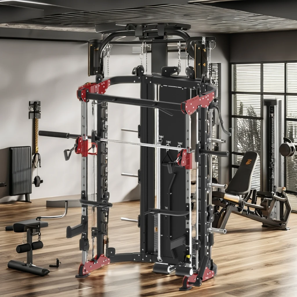 MS Multifunctional Power Cage Squat Rack   Gym Smith Machine with for Weight Lifting Training