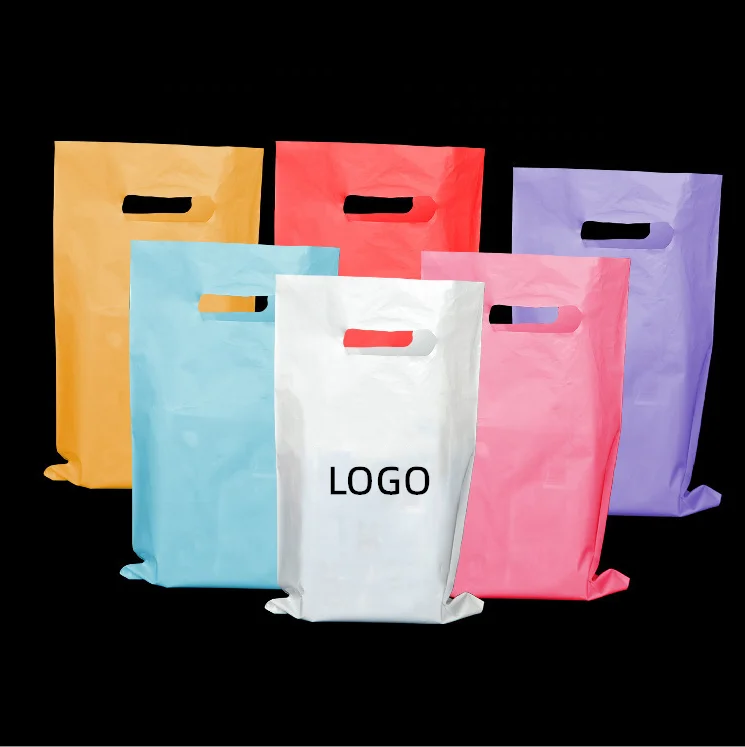 Custom Printed Logo Clothes Shopping Poly PE Plastic Shopping Bag With Handle